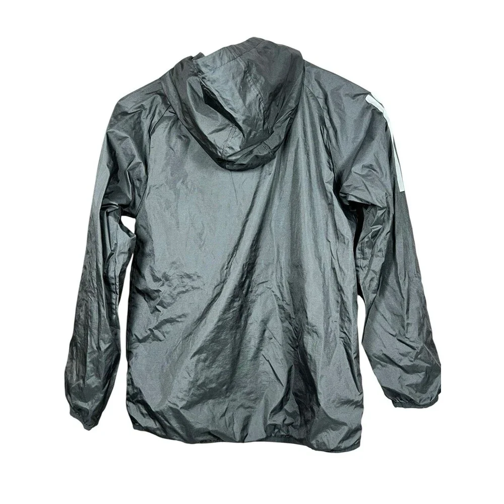 Adidas‎ Kids Boys Girls Windbreaker Jacket 10/12 Black Hooded Zip Up Logo Flaw